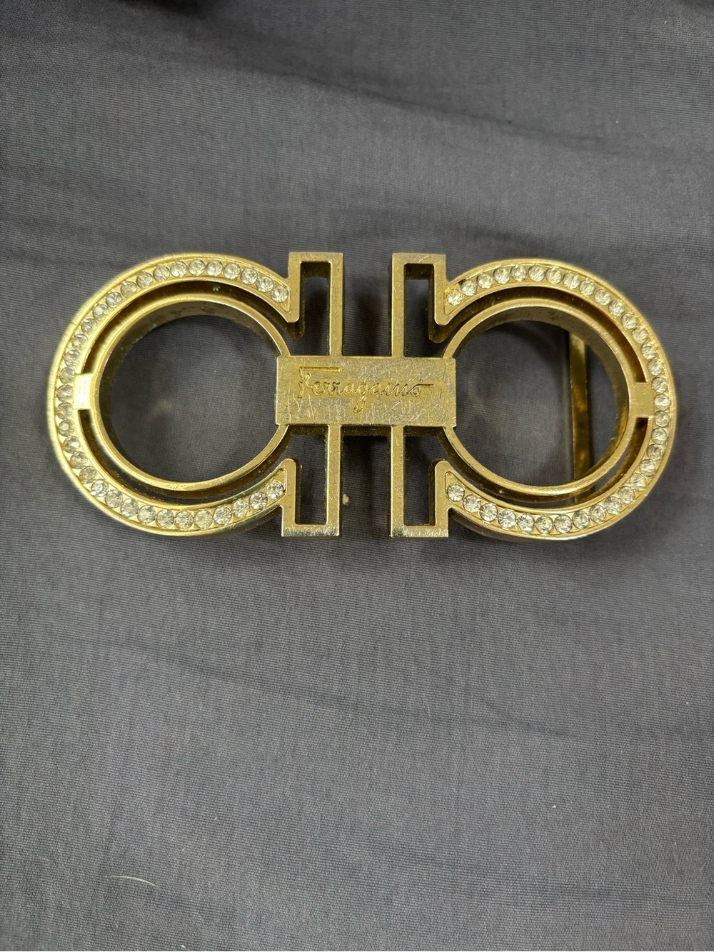 Salvatore Ferragamo Gold Crystal Double Gancio Belt Buckle - Picture 1 of 5
